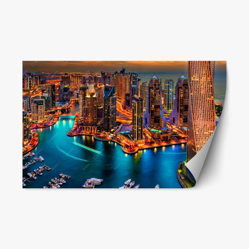 Adesivo riposizionabile panorama notturno di Dubai Marina