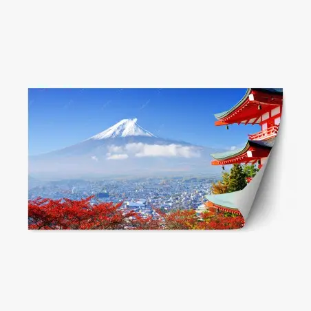 Adesivo riposizionabile vista panoramica del Monte Fuji con pagoda in autunno • Wallissimo®