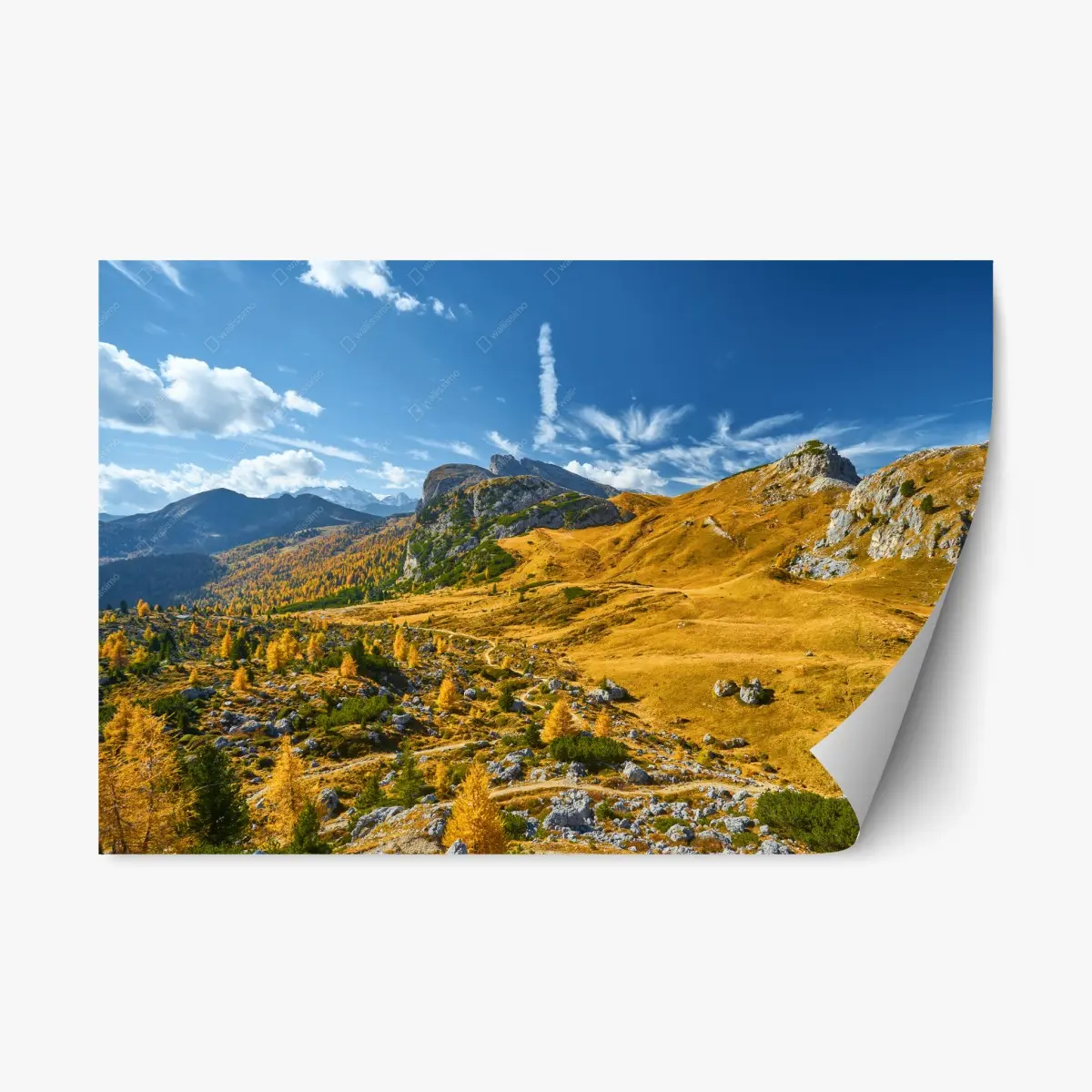 Adesivo riposizionabile panorama montano autunnale dorato • Wallissimo®