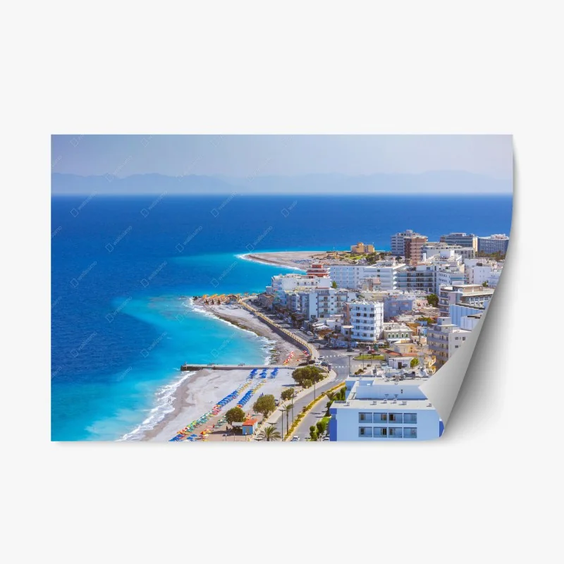 Adesivo riposizionabile ombrelloni colorati sulla costa di Rodi