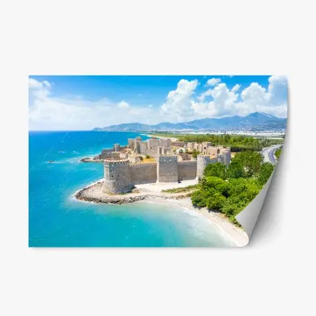 Adesivo riposizionabile fortezza sul mare turchese • Wallissimo®