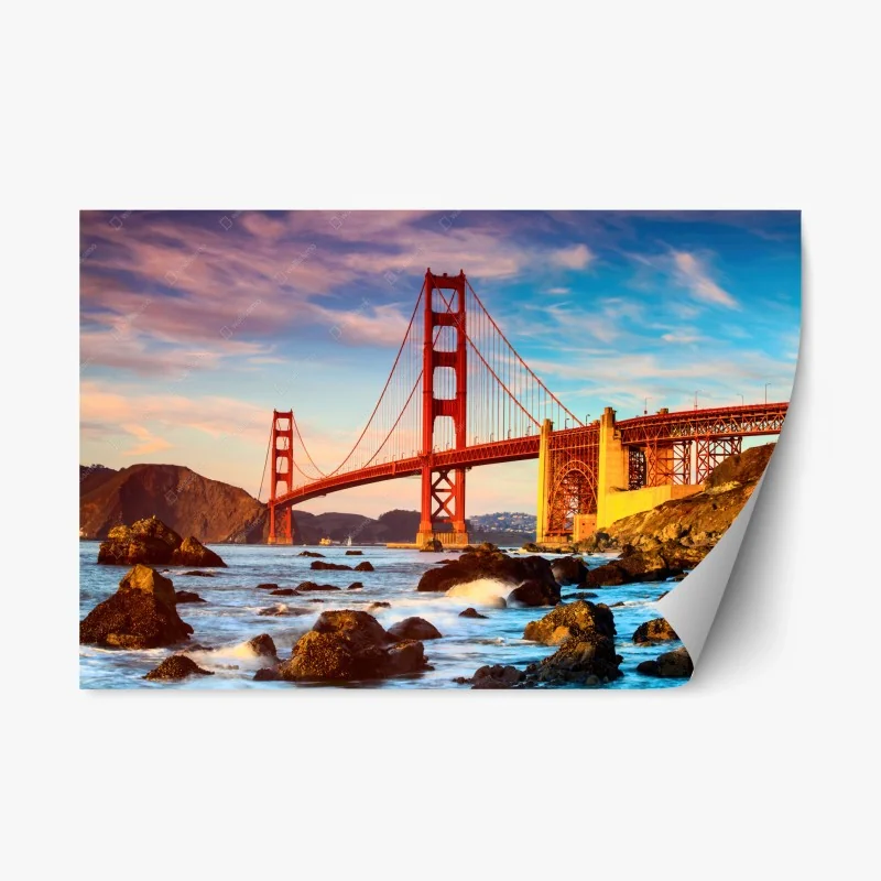 Adesivo riposizionabile vista iconica del Golden Gate al tramonto