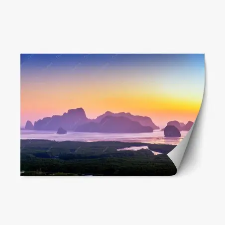 Adesivo riposizionabile alba a Phang Nga: paesaggio marino dai colori pastello • Wallissimo®