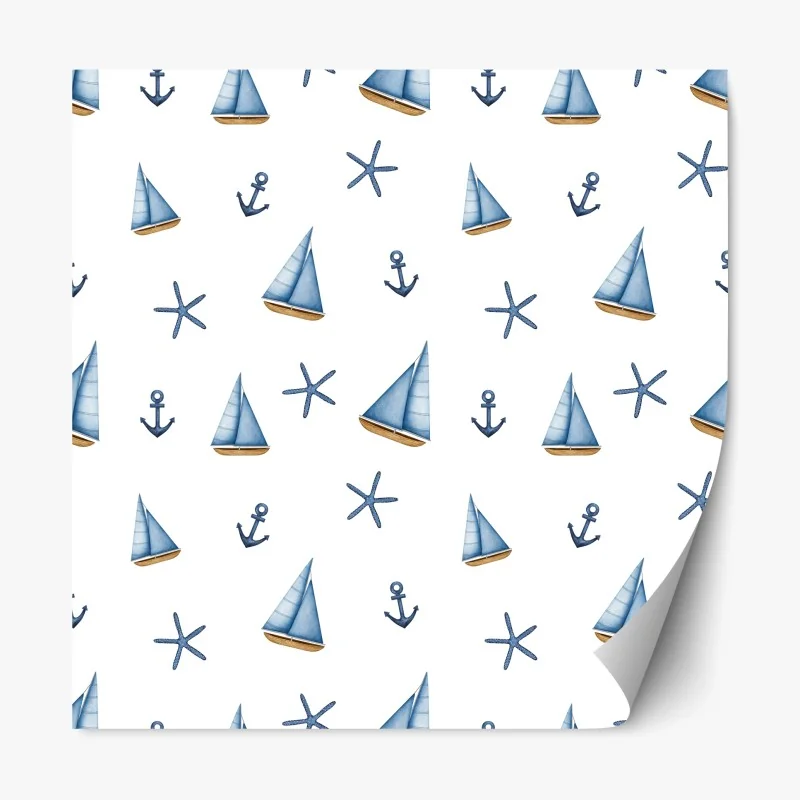 Adesivo riposizionabile motivo nautico acquerellato con barche a vela