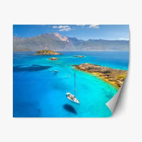 Adesivo riposizionabile paesaggio marino dalle acque turchesi • Wallissimo®