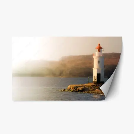 Adesivo riposizionabile faro al tramonto su costa rocciosa • Wallissimo®