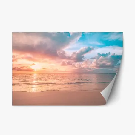 Adesivo riposizionabile tramonto pastello sulla spiaggia • Wallissimo®
