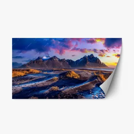 Adesivo riposizionabile magica alba su Vestrahorn: panorama islandese • Wallissimo®