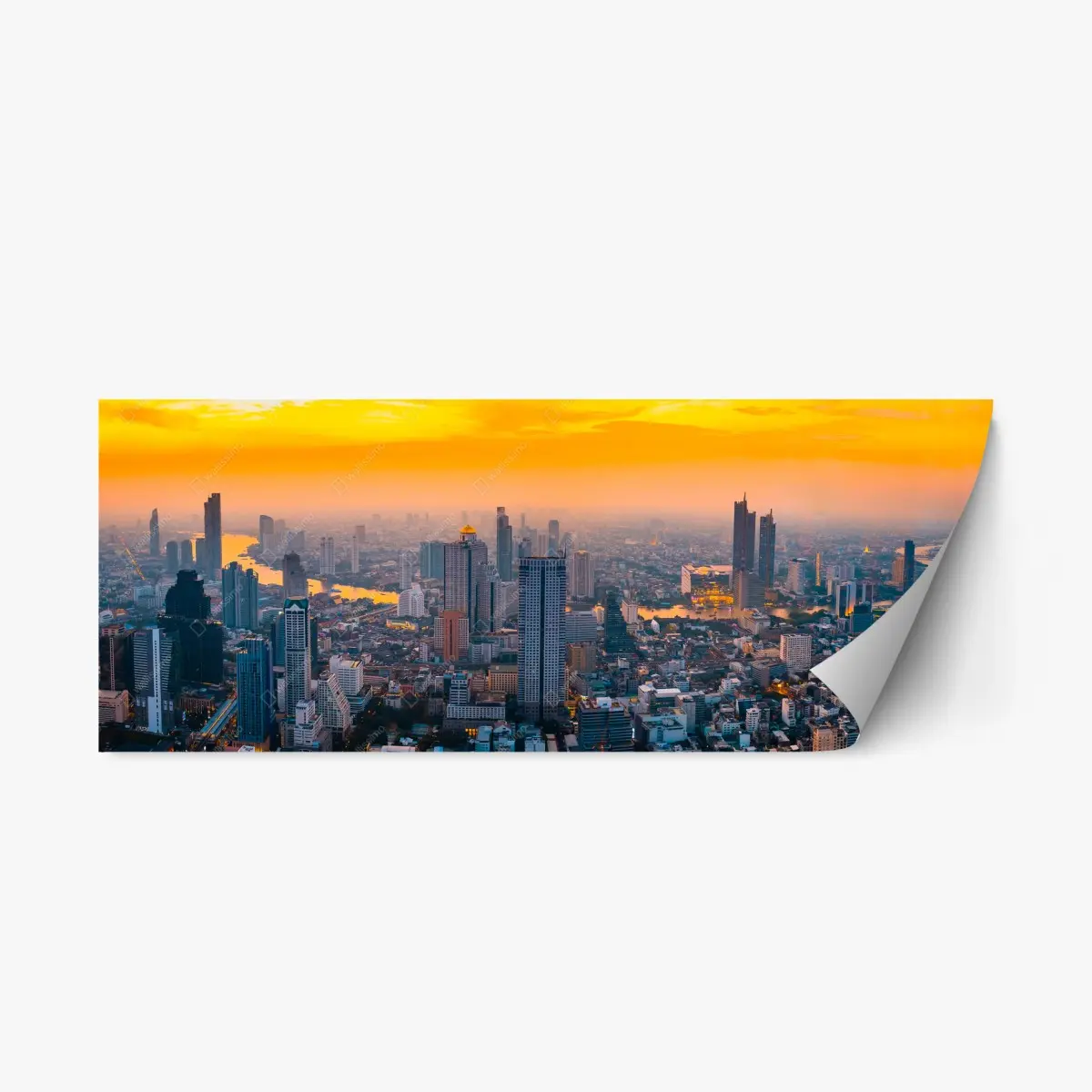 Adesivo riposizionabile tramonto dorato sulla metropoli • Wallissimo®