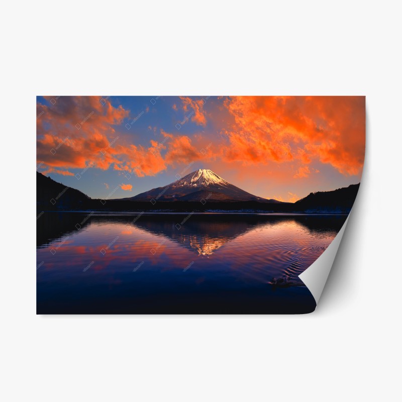 Adesivo riposizionabile tramonto fiammeggiante sul Monte Fuji