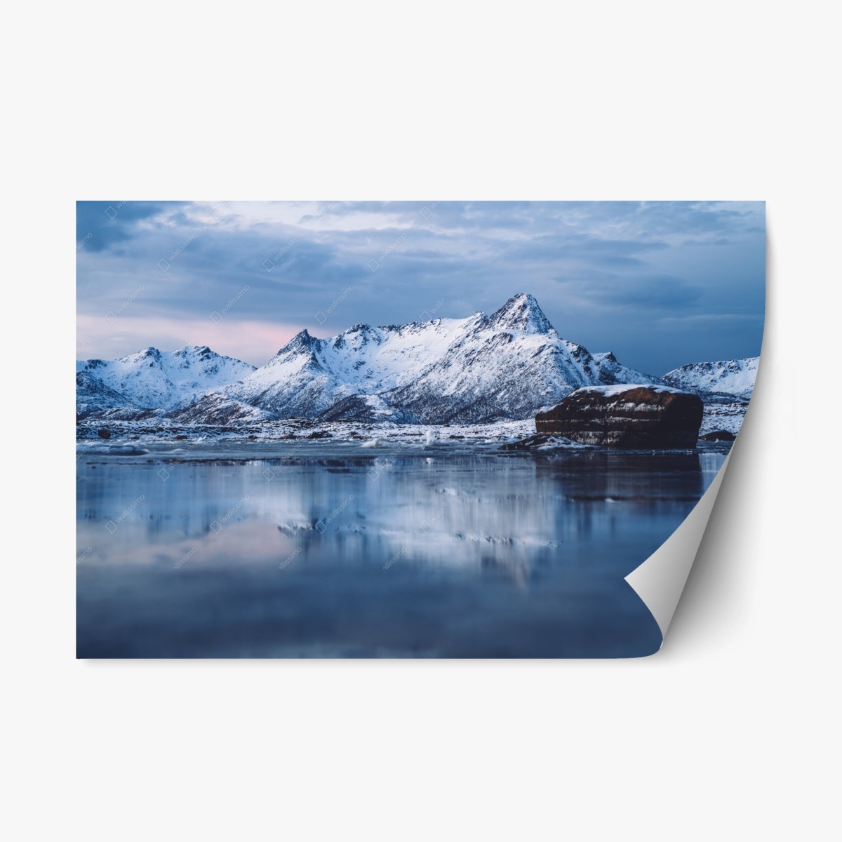 Adesivo riposizionabile panorama montano invernale con riflessi • Wallissimo®