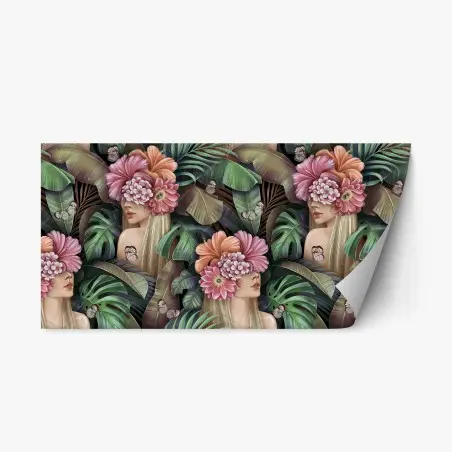Adesivo riposizionabile ritratto floreale tropicale su sfondo botanico • Wallissimo®