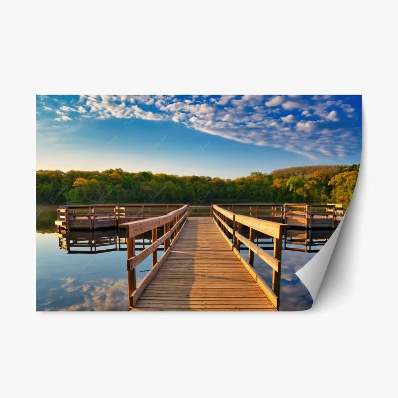 Adesivo riposizionabile pontile sul lago al tramonto