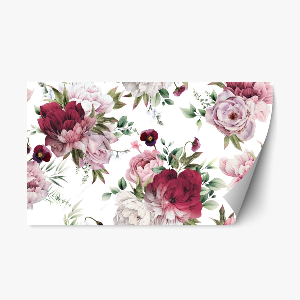Adesivo riposizionabile motivo di peonie acquerellate su sfondo chiaro • Wallissimo®