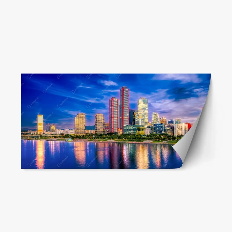 Adesivo riposizionabile skyline notturno con riflessi sul fiume