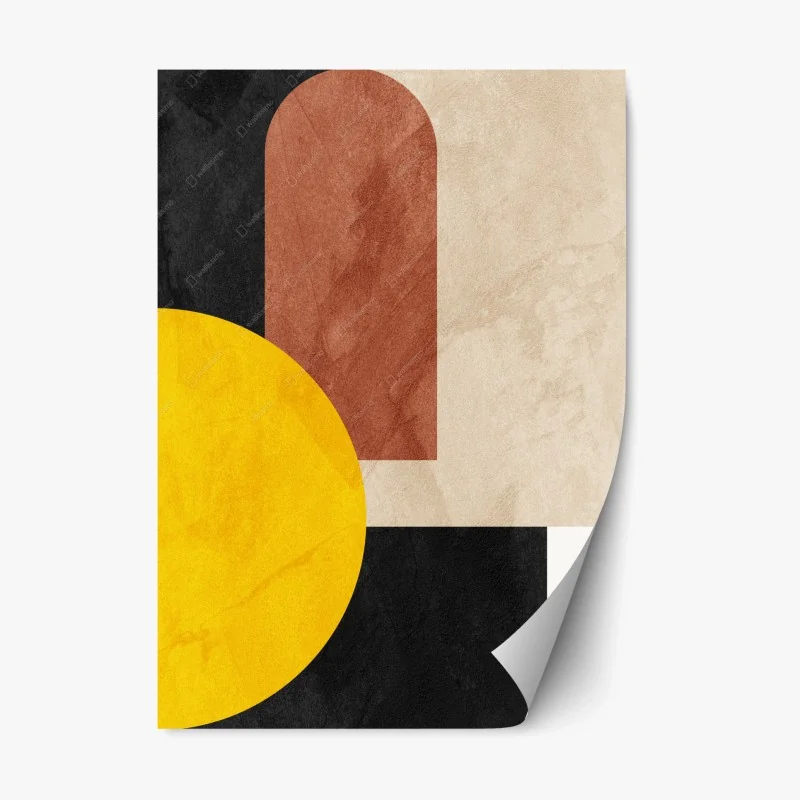 Adesivo riposizionabile composizione geometrica minimalista con cerchio giallo