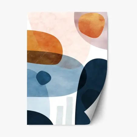 Adesivo riposizionabile composizione astratta toni blu e arancio • Wallissimo®