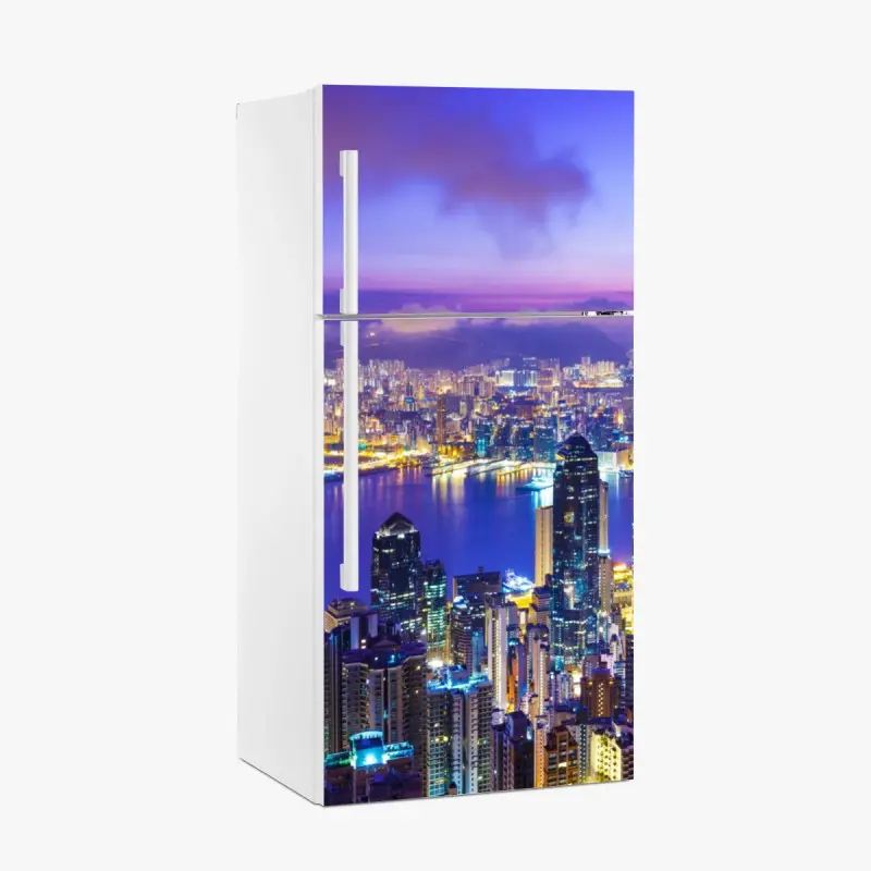 Adesivo per frigorifero alba su Hong Kong: panorama urbano luminoso