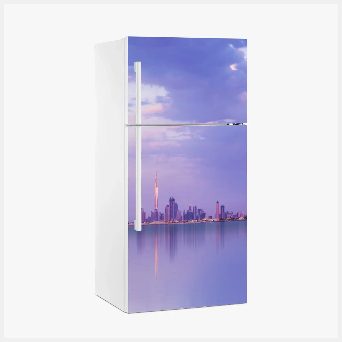 Adesivo per frigorifero orizzonte di Dubai al tramonto • Wallissimo®