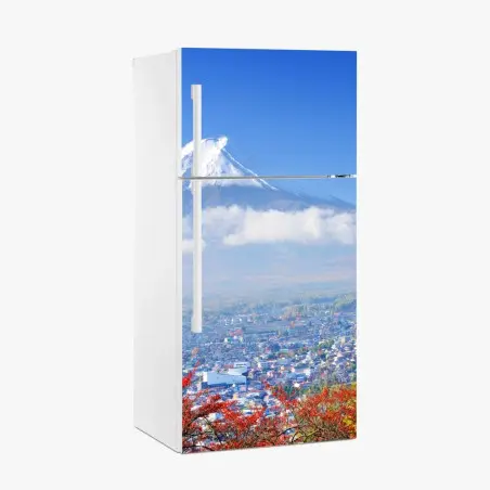 Adesivo per frigorifero vista panoramica del Monte Fuji con pagoda in autunno • Wallissimo®