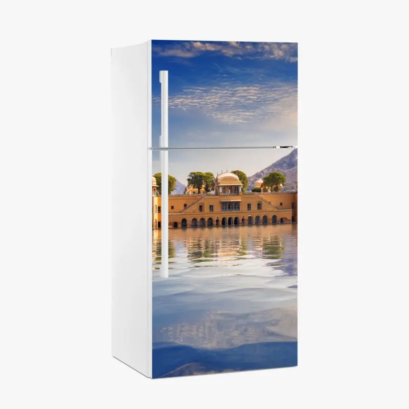 Adesivo per frigorifero vista serena del Jal Mahal sul lago