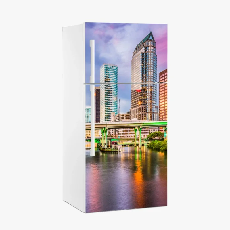 Adesivo per frigorifero tramonto sullo skyline di Tampa • Wallissimo® Adesivo per frigorifero tramonto sullo skyline di Tampa • Wallissimo®