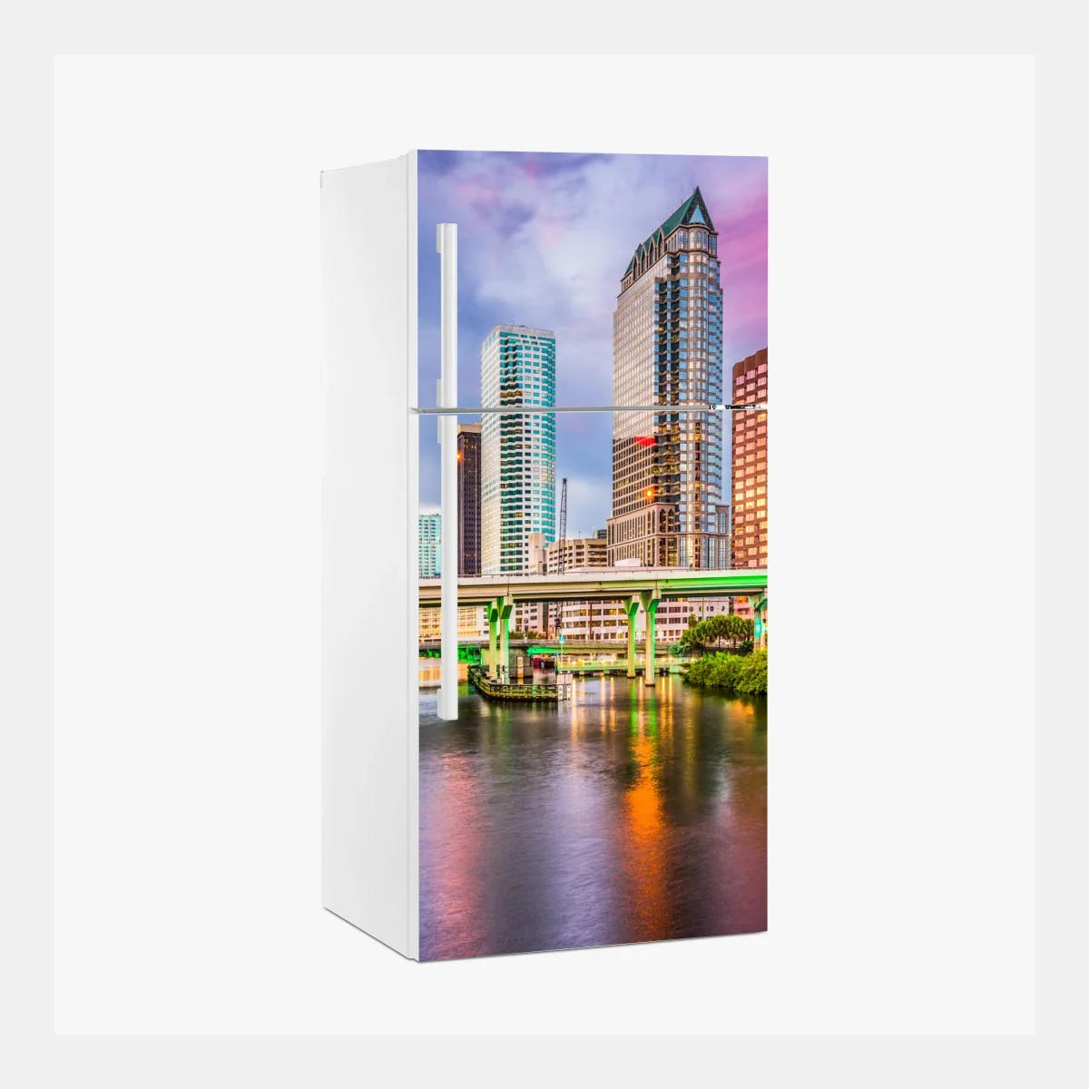 Adesivo per frigorifero tramonto sullo skyline di Tampa • Wallissimo® Adesivo per frigorifero tramonto sullo skyline di Tampa • Wallissimo®