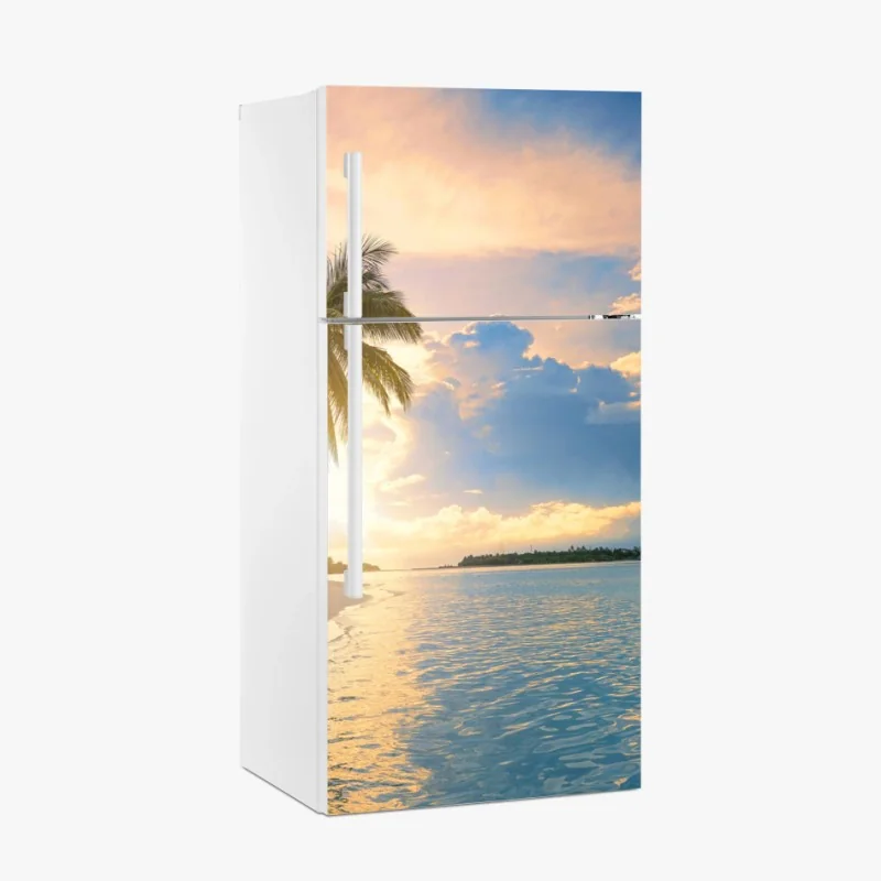 Adesivo per frigorifero tramonto tropicale alle Maldive