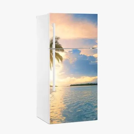 Adesivo per frigorifero tramonto tropicale alle Maldive • Wallissimo®