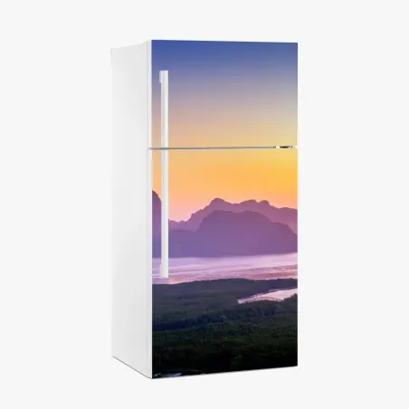 Adesivo per frigorifero alba a Phang Nga: paesaggio marino dai colori pastello • Wallissimo®