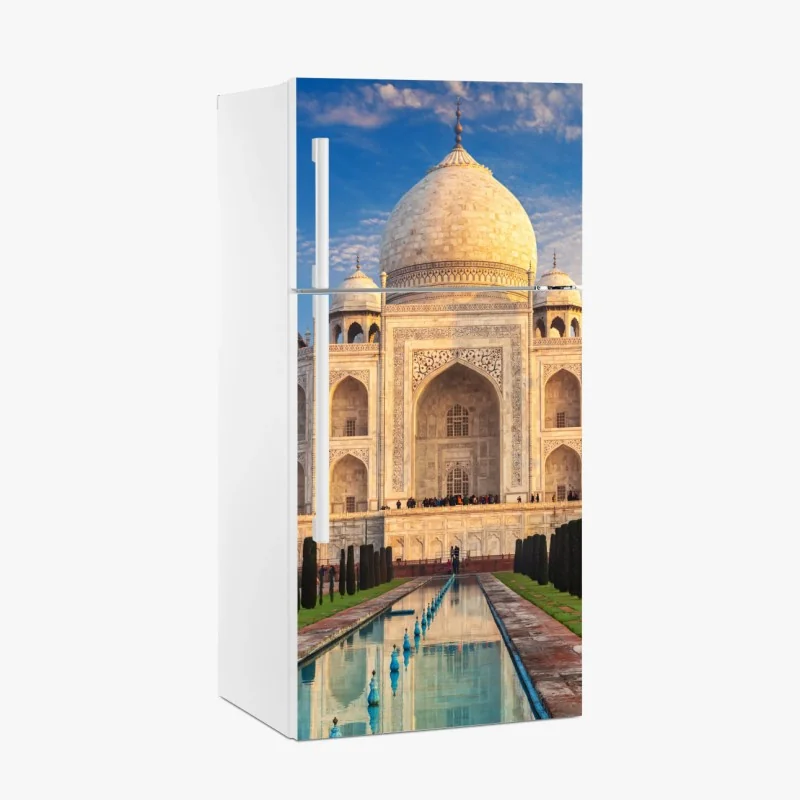 Adesivo per frigorifero Taj Mahal all'alba: capolavoro di marmo