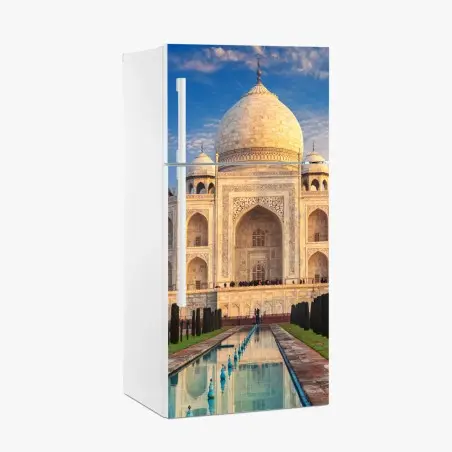 Adesivo per frigorifero Taj Mahal all'alba: capolavoro di marmo • Wallissimo®
