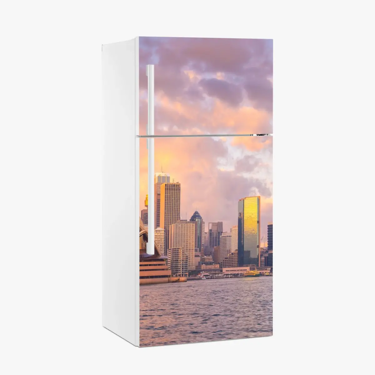 Adesivo per frigorifero tramonto a Sydney: Opera House e skyline • Wallissimo®