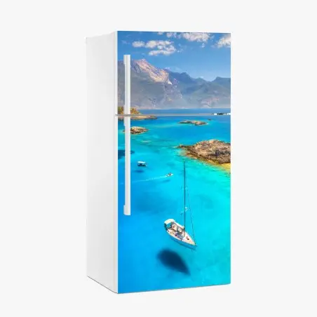 Adesivo per frigorifero paesaggio marino dalle acque turchesi • Wallissimo®