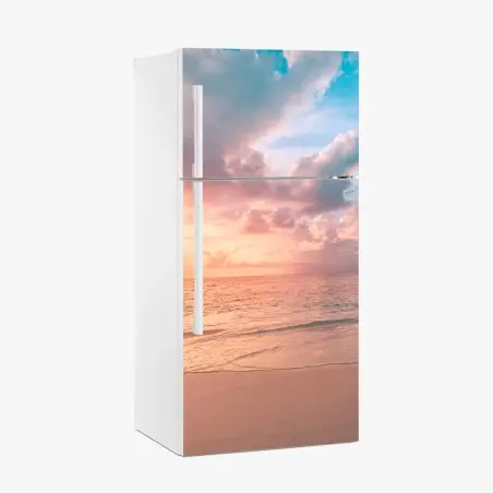 Adesivo per frigorifero tramonto pastello sulla spiaggia • Wallissimo®