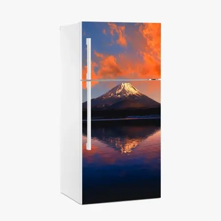 Adesivo per frigorifero tramonto fiammeggiante sul Monte Fuji • Wallissimo®
