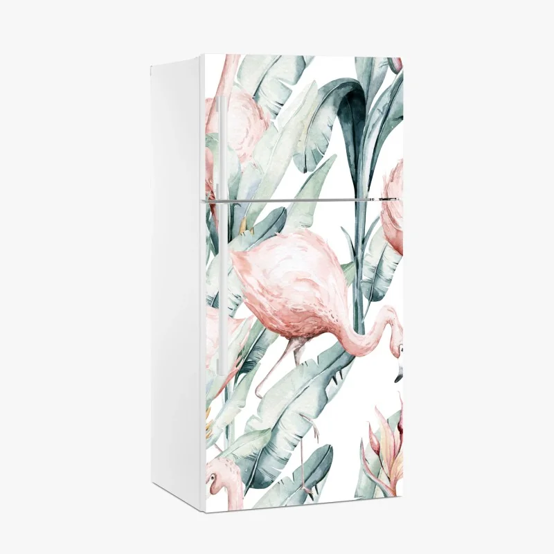 Adesivo per frigorifero motivo di fenicotteri tropicali in acquerello