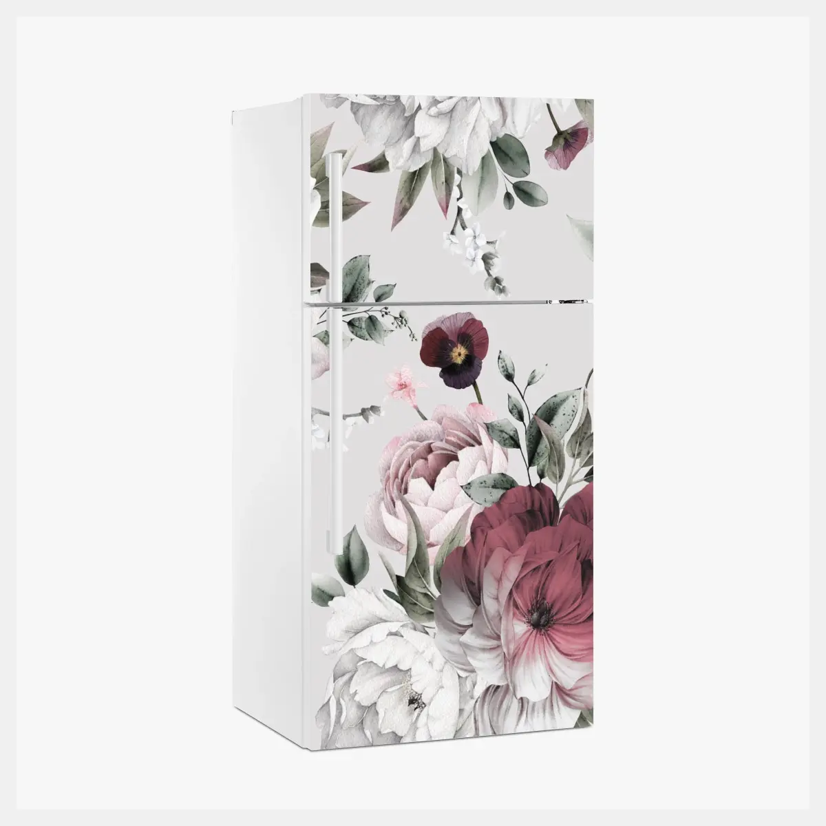 Adesivo per frigorifero elegante motivo di peonie acquerellate • Wallissimo®