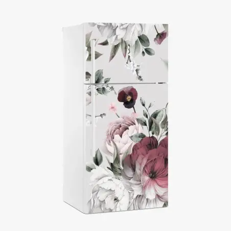 Adesivo per frigorifero elegante motivo di peonie acquerellate • Wallissimo®
