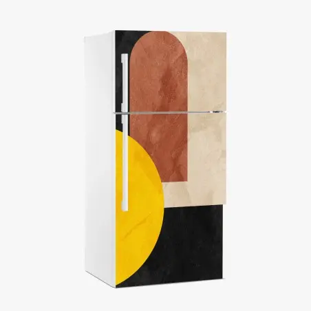 Adesivo per frigorifero composizione geometrica minimalista con cerchio giallo • Wallissimo®