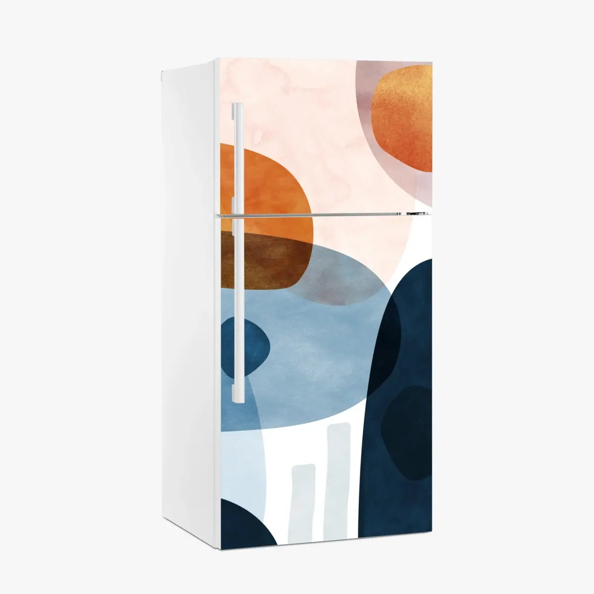 Adesivo per frigorifero composizione astratta toni blu e arancio • Wallissimo®