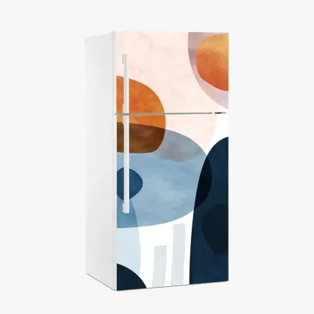 Adesivo per frigorifero composizione astratta toni blu e arancio • Wallissimo®