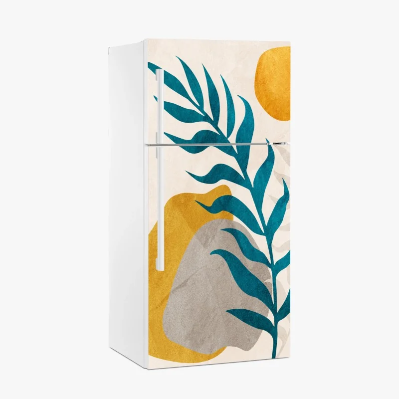 Adesivo per frigorifero composizione botanica astratta con foglie turchesi