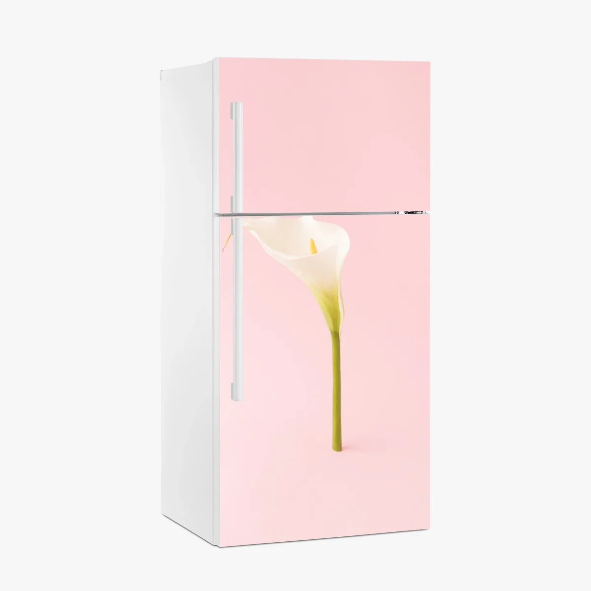 Adesivo per frigorifero calla bianca su sfondo rosa minimalista • Wallissimo® Adesivo per frigorifero calla bianca su sfondo rosa minimalista • Wallissimo®