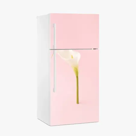 Adesivo per frigorifero calla bianca su sfondo rosa minimalista • Wallissimo®