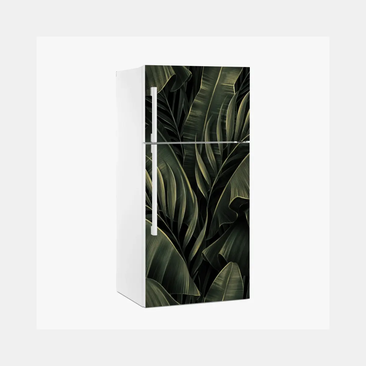 Adesivo per frigorifero fogliame tropicale in verde scuro • Wallissimo®