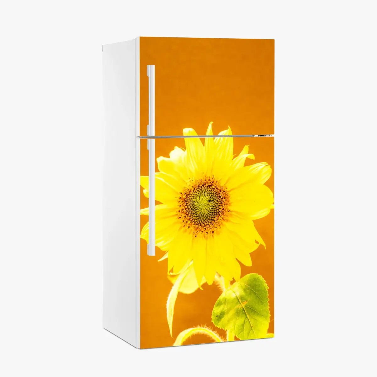Adesivo per frigorifero girasole su sfondo arancione • Wallissimo®