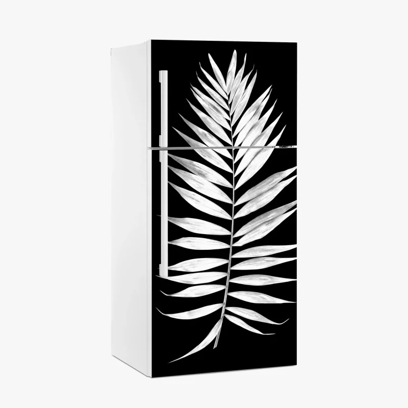 Adesivo per frigorifero foglia di palma in bianco e nero minimalista