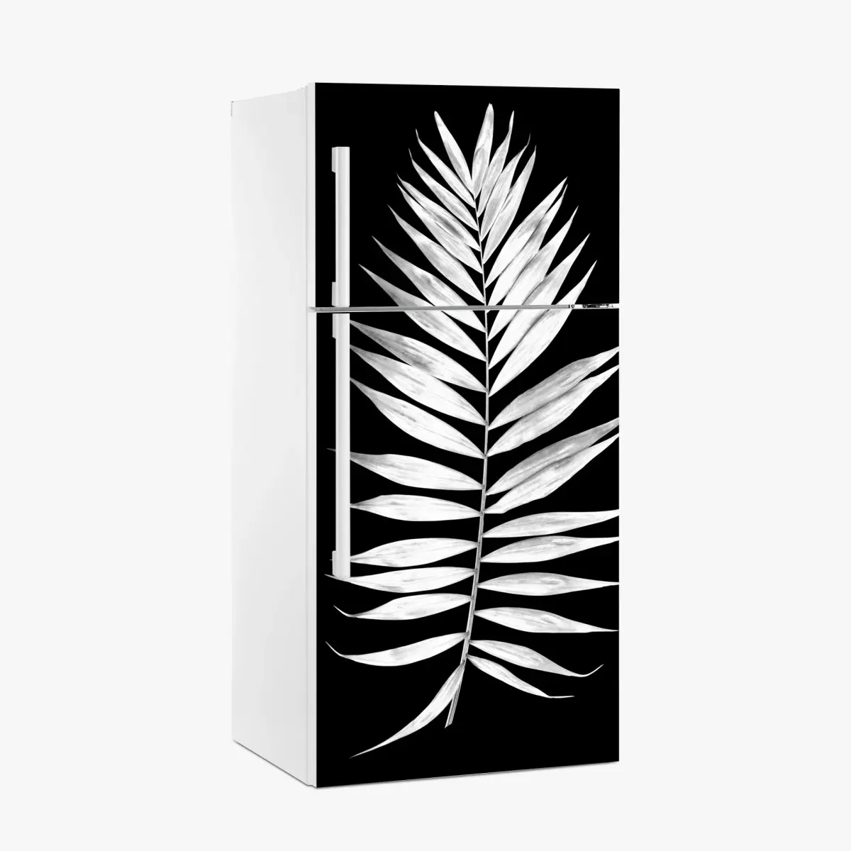 Adesivo per frigorifero foglia di palma in bianco e nero minimalista • Wallissimo®