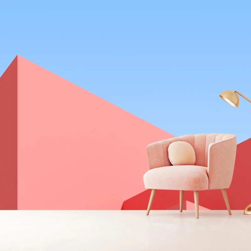 Carta da parati paesaggio geometrico minimal rosa e azzurro